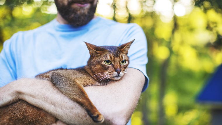 Young man with cat