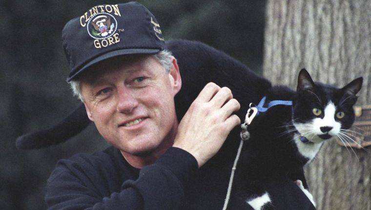 Bill Clinton and Socks the cat