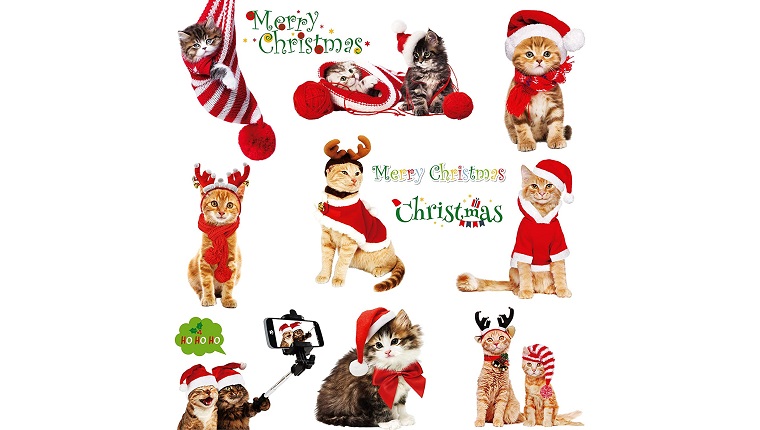 cat christmas window clings