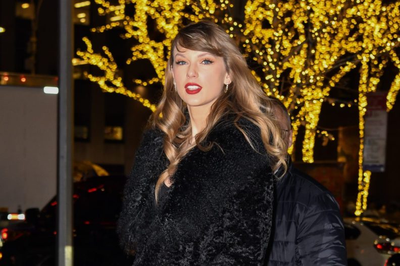 Taylor Swift at the "Poor Things" premiere Party in Midtown Manhattan. Her cat, Benjamin Button, recently appeared alongside her on the cover for Time Magazine's 2023 Person of the Year.